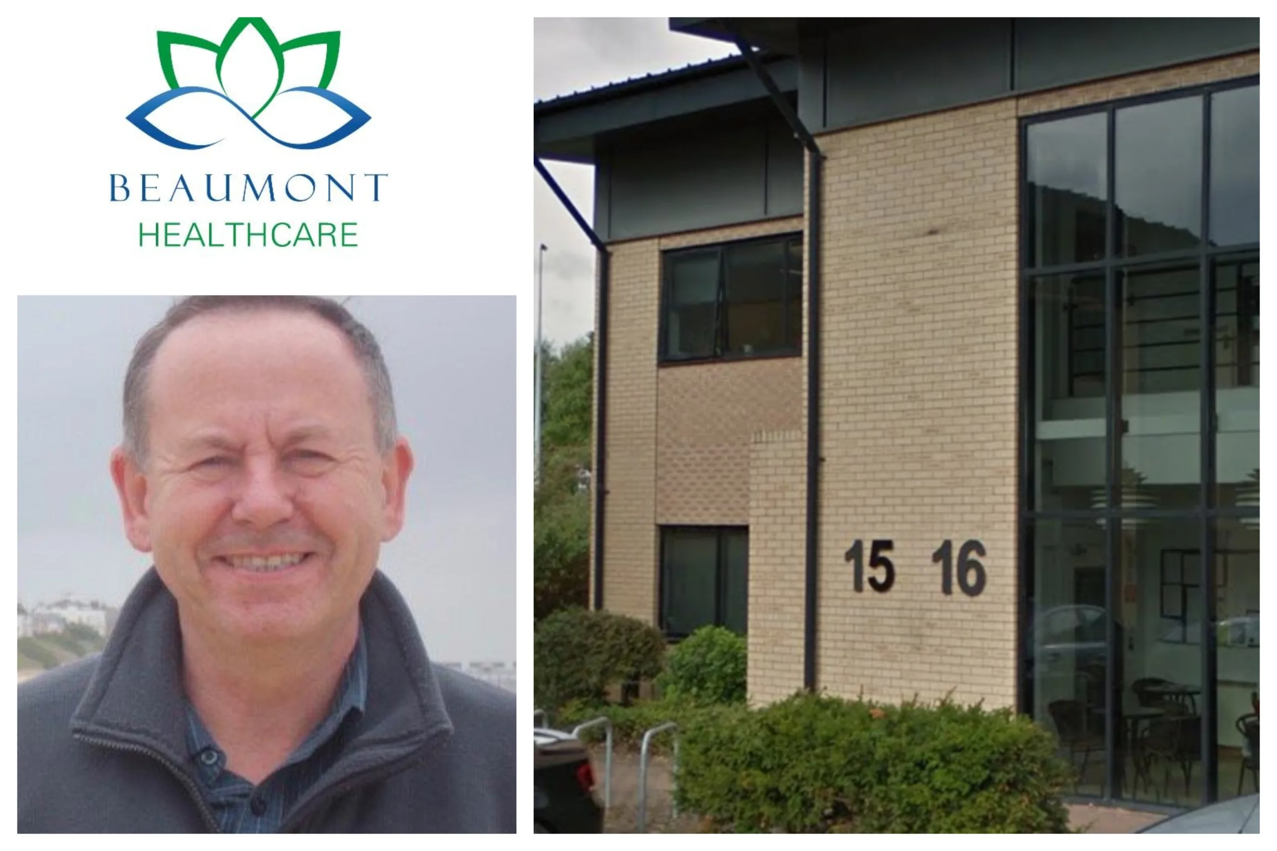 Offices of Beaumont Healthcare Ltd at 15 Eaton Court, Colmworth Business Park, Eaton Socon, St Neots and (bottom left) Unison Cambridgeshire branch secretary Rob Turner