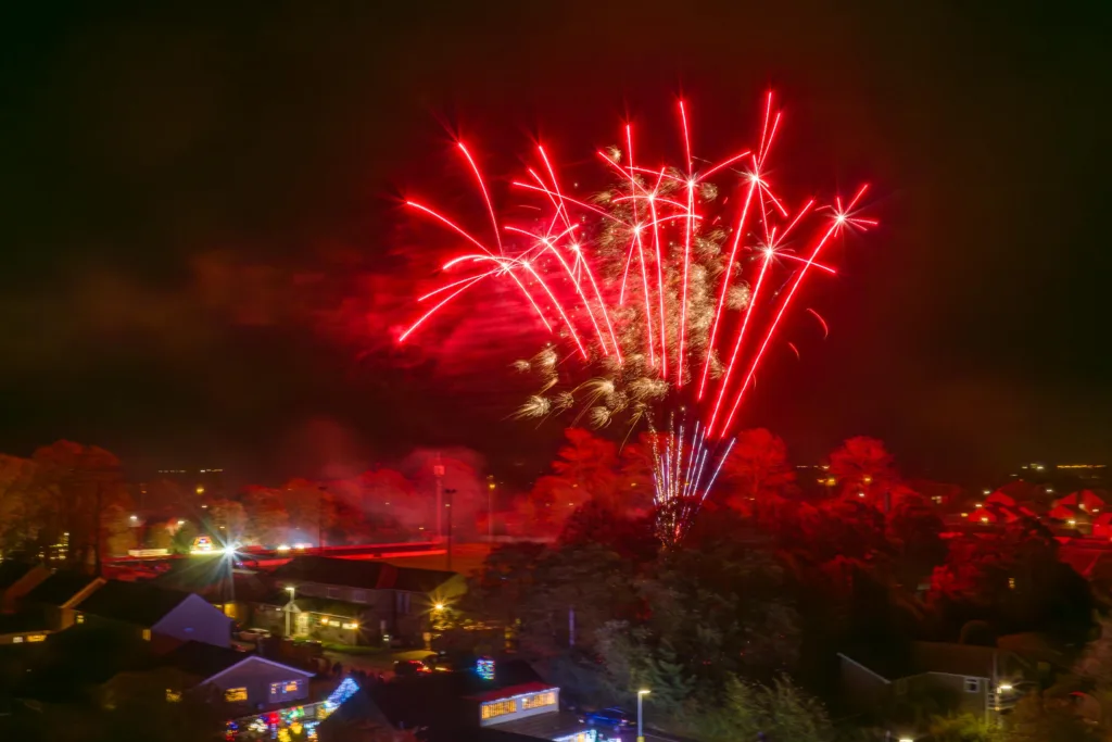 John and Helen Attesley have again turned their Soham home into a Christmas lights eye catcher: not long after the switch on, Soham Town Rangers held a fantastic fireworks display. PHOTO: Terry Harris for CambsNews 