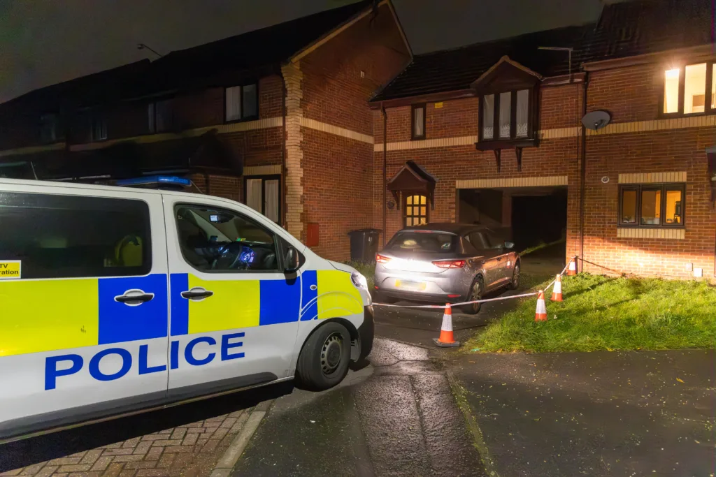 Police discovered the man’s body at a property in Farriers Court, Peterborough, at about 11pm yesterday (19 November). A woman has been arrested on suspicion of murder.  PHOTO: Terry Harris.