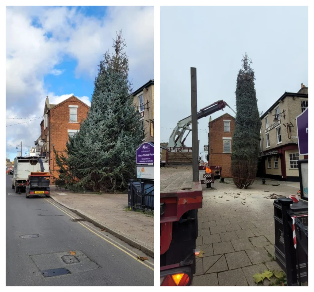 “We would like to clarify that the tree was in a bit of a state when it was delivered, and we definitely tried as hard as we could to get it straighter” says the company that erected the tree. 