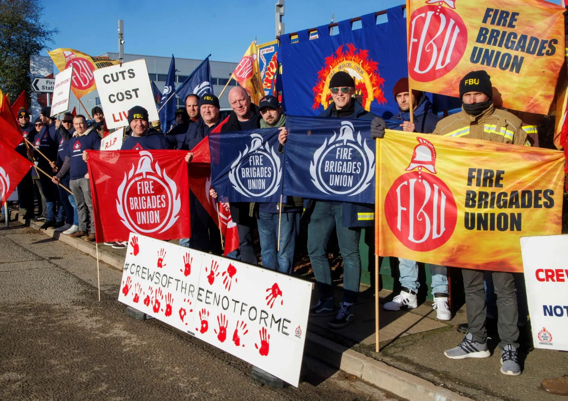 camb rally resize - News for Peterborough and Cambridgeshire News for Peterborough and Cambridgeshire - Firefighters stage protest in Huntingdon over reduction in reduction to fire crews PHOTO: Mark Thomas