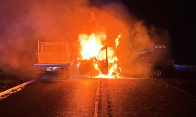 Lucky to be alive: Police photos from the horrendous A47 crash tonight involving a bus and a van which burst into flames. No one was injured.