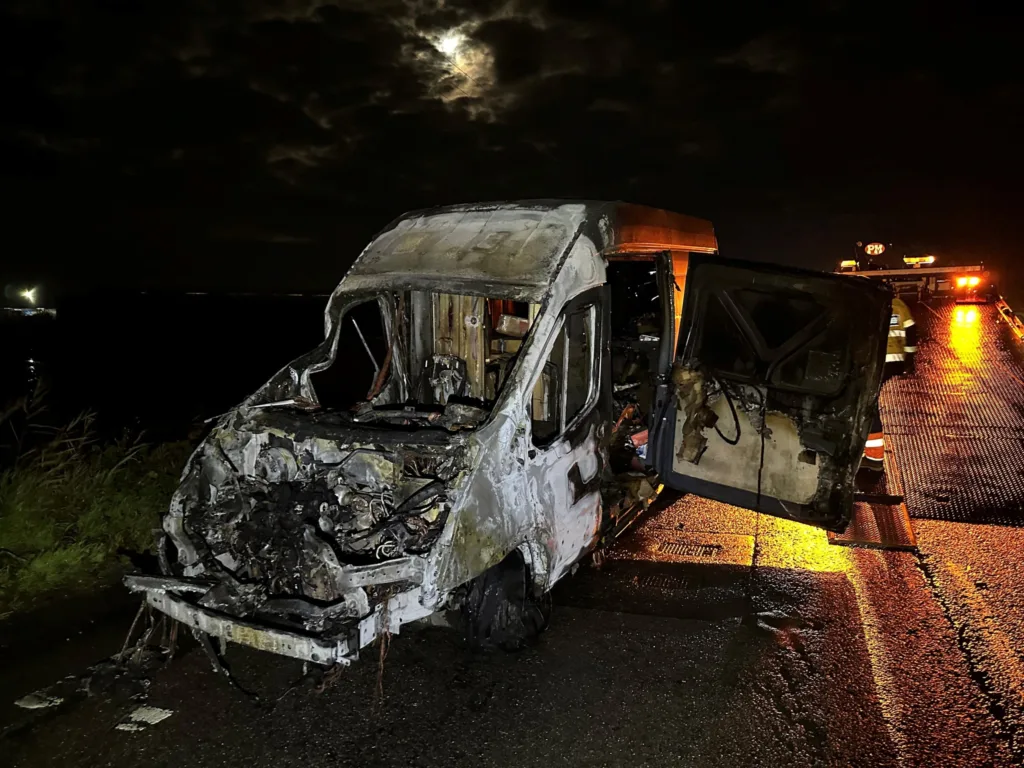 Lucky to be alive: Police photos from the horrendous A47 crash tonight involving a bus and a van which burst into flames. No one was injured.