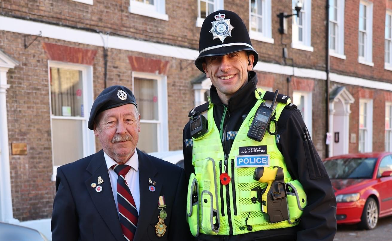 PC Justin Bielawski paid his respects and gave thanks at the Remembrance Day ceremony at the war memorial, Wisbech, on Sunday.