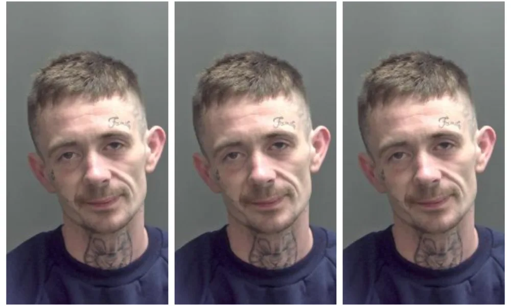 After arriving at custody, police reviewed doorbell footage from a burgled property and identified Marcus Ellis thanks to his distinctive neck tattoo.