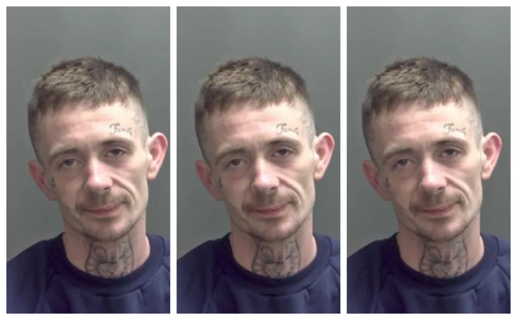 After arriving at custody, police reviewed doorbell footage from a burgled property and identified Marcus Ellis thanks to his distinctive neck tattoo.