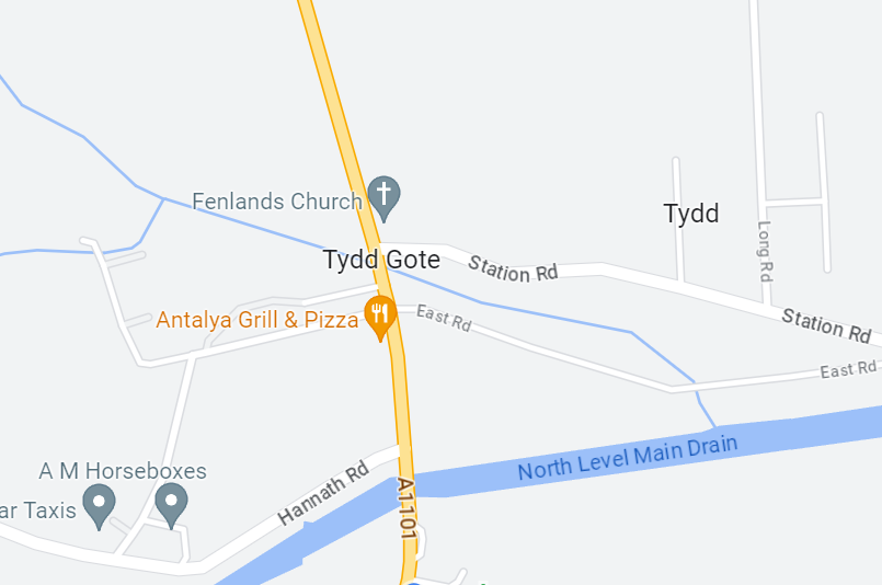 Tydd Gote near Wisbech where a motorcyclist died in crash. IMAGE: Google 