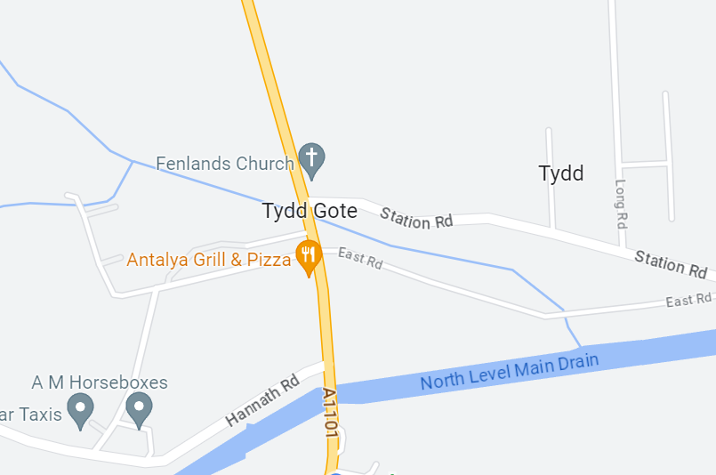 Tydd Gote near Wisbech where a motorcyclist died in crash. IMAGE: Google