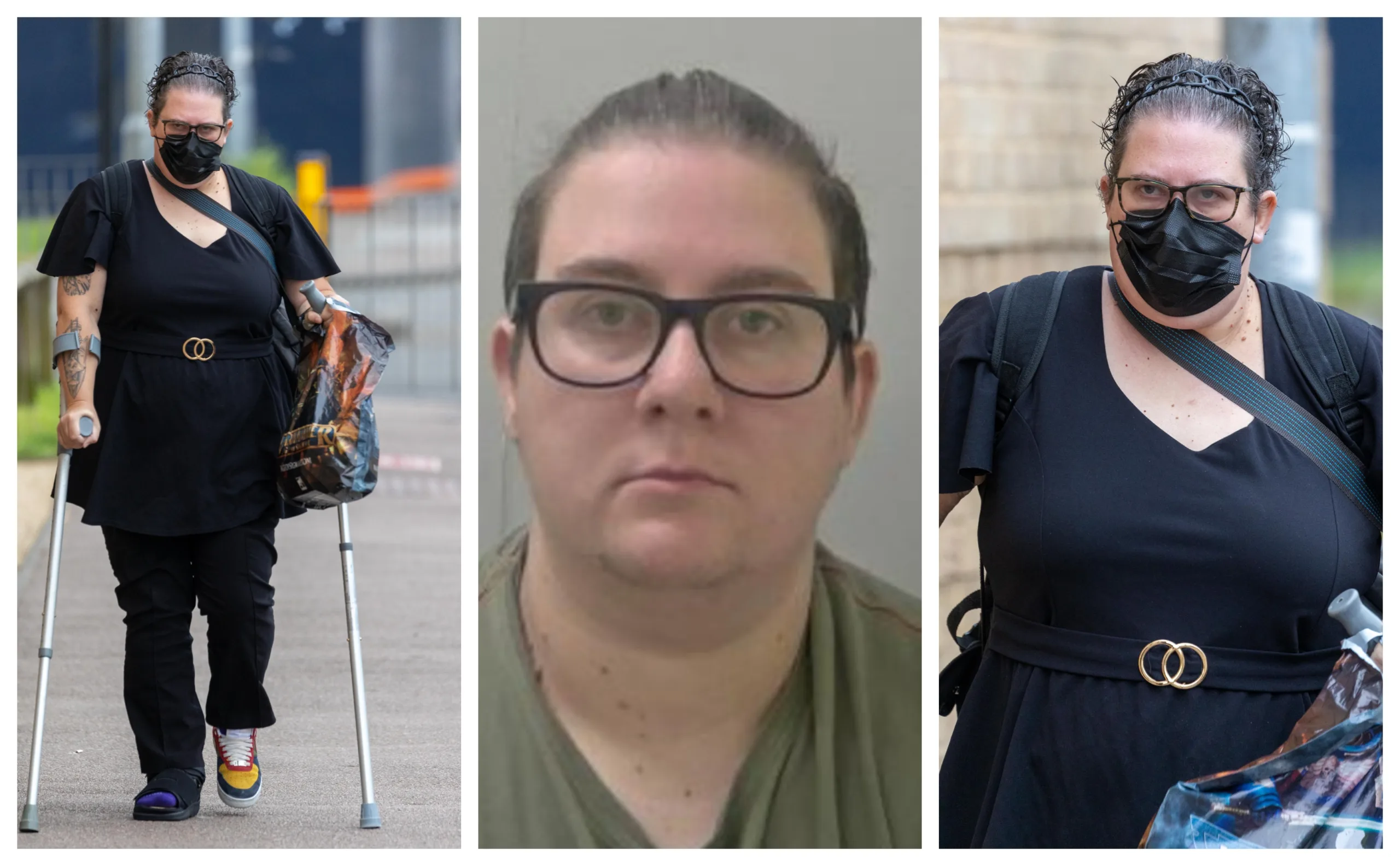 Blade Silvano, of Lydham, Shropshire, was found guilty of two counts of sexual assault; photos of her appearing in court and (centre) custody photo released by Cambridgeshire police. PHOTOS: Terry Harris/Cambs Police