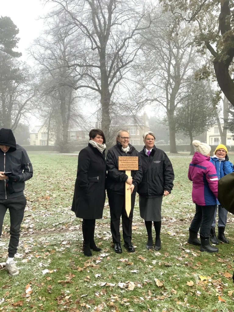 The High Sheriff of Cambridgeshire Dr Bharatkumar N Khetani plants a tree and unveils a plaque in memory of Covid victims was planted in Wisbech. PHOTO: Wisbech Tweet 