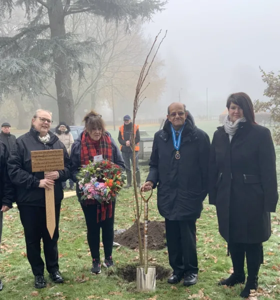 The High Sheriff of Cambridgeshire Dr Bharatkumar N Khetani plants a tree and unveils a plaque in memory of Covid victims was planted in Wisbech. PHOTO: Wisbech Tweet