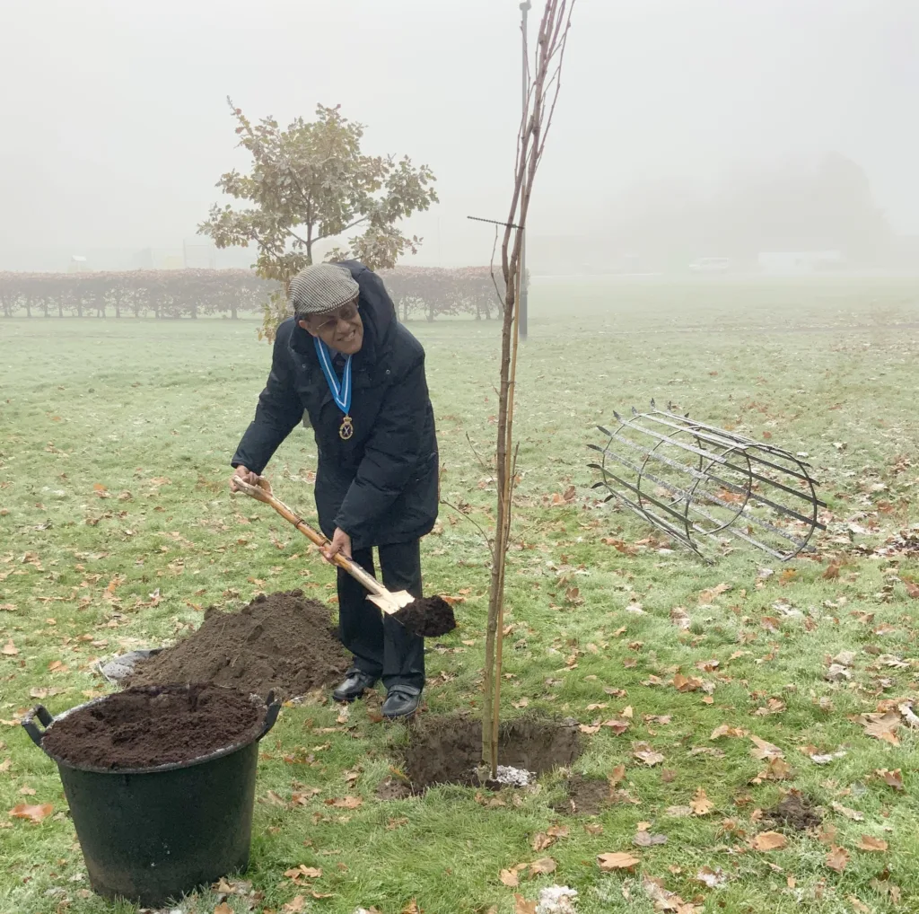 The High Sheriff of Cambridgeshire Dr Bharatkumar N Khetani plants a tree and unveils a plaque in memory of Covid victims was planted in Wisbech. PHOTO: Wisbech Tweet 