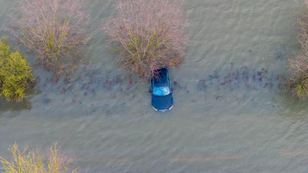 Flooded A1101 at Welney on the Norfolk Cambridgeshire border. PHOTO: Bav Media 