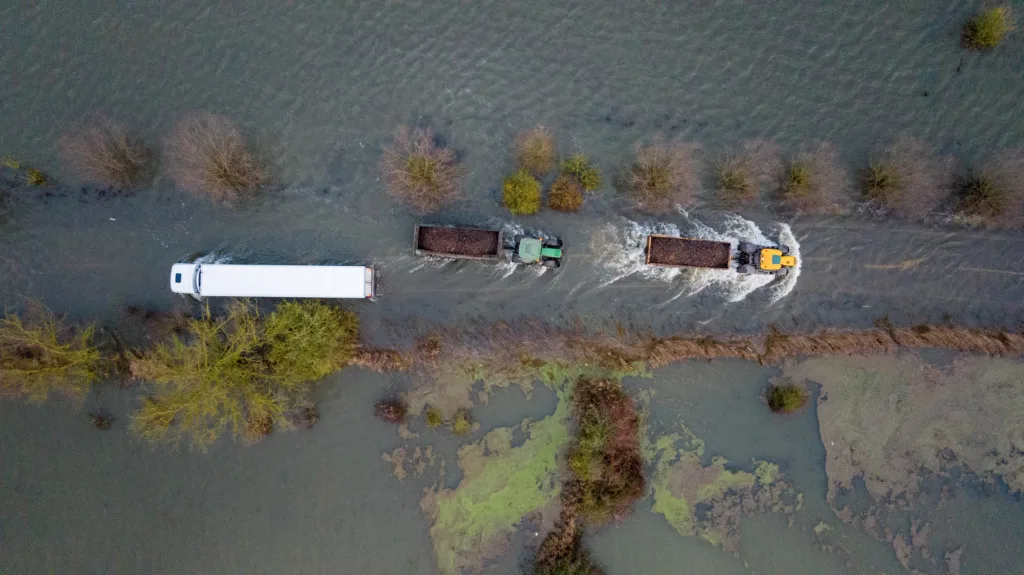 Flooded A1101 at Welney on the Norfolk Cambridgeshire border. PHOTO: Bav Media 