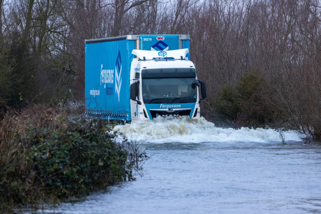 Flooded A1101 at Welney on the Norfolk Cambridgeshire border. PHOTO: Bav Media 