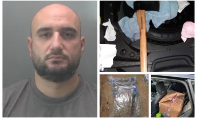Pictured: Kris Lika with the axe and drugs found in the car