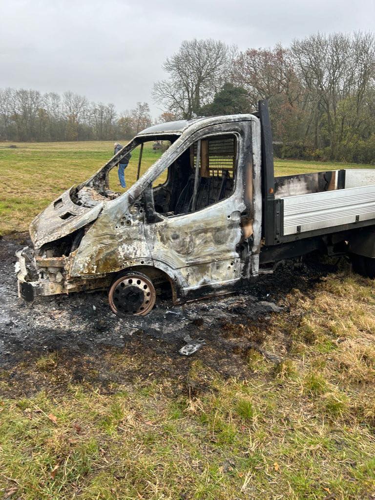  Burnt out tipper stolen from Huntingdon found in Puddock Road, Warboys 