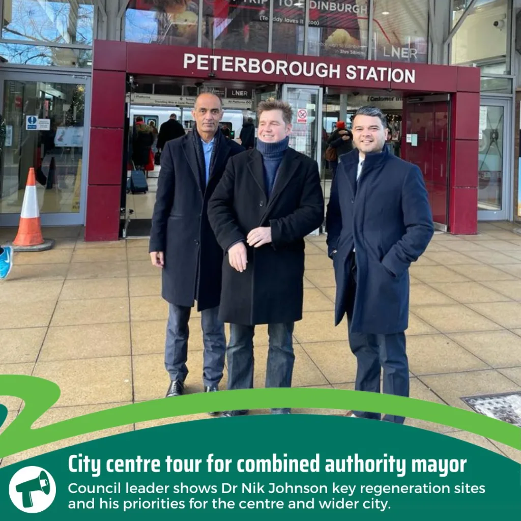 Mayor Dr Nik Johnson in Peterborough for a walking tour of the city with recently elected council leader Mohammed Farooq. Both agreed they are singing from the same hymn sheet to build Peterborough’s prosperity. 