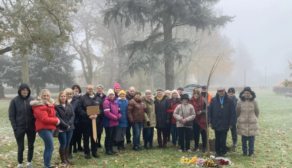 The High Sheriff of Cambridgeshire Dr Bharatkumar N Khetani plants a tree and unveils a plaque in memory of Covid victims was planted in Wisbech. PHOTO: Wisbech Tweet 