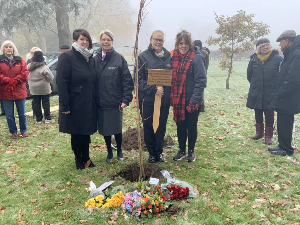 The High Sheriff of Cambridgeshire Dr Bharatkumar N Khetani plants a tree and unveils a plaque in memory of Covid victims was planted in Wisbech. PHOTO: Wisbech Tweet 