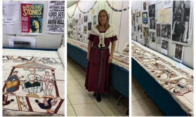 Mia Hanson took part of her Bayeux Tapestry to Wisbech Corn Exchange Conservation Trust's exhibition hall on Saturday: she was able to display almost 16 metres of tapestry. The walls were lined with photos and information about The Corn Exchange.
