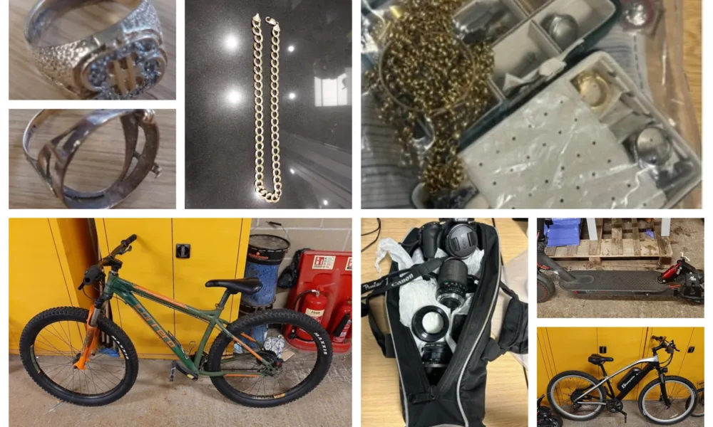 Photos released by Cambridgeshire police today of suspected stolen items found at a house in Peterborough