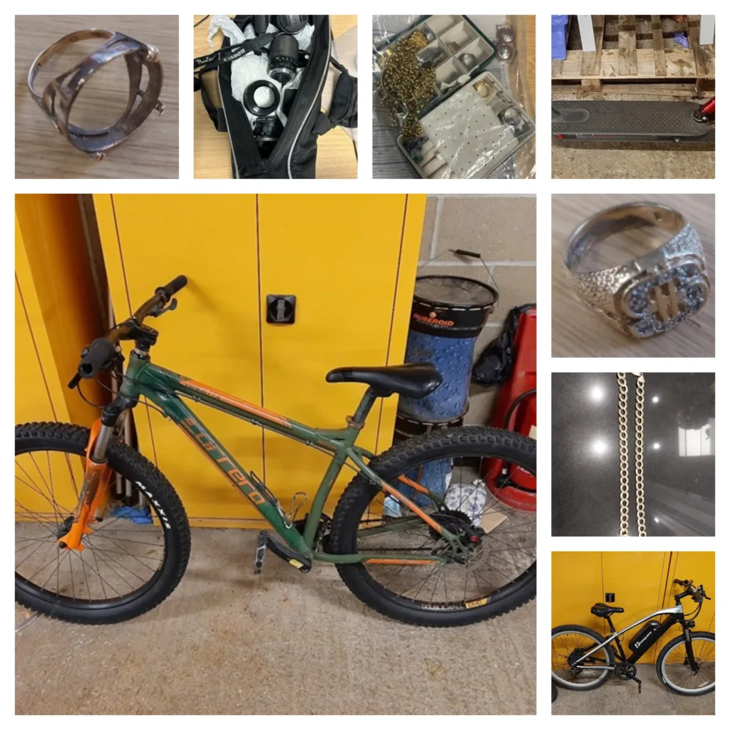 Photos released by Cambridgeshire police today of suspected stolen items found at a house in Peterborough
