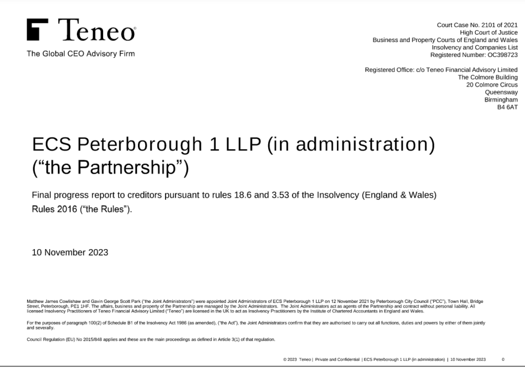 Teneo explains the refinancing efforts throughout the four-year period to November 21 but says “unfortunately, despite repeated efforts to resolve the situation, the partnership was ultimately unable to refinance/restructure the business”.