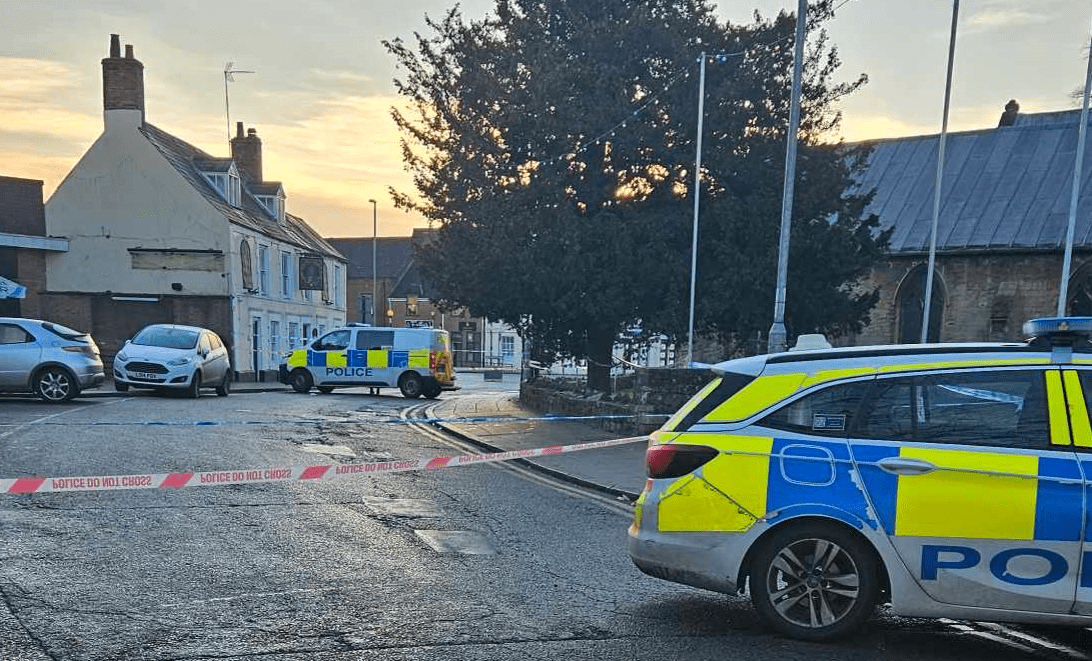 wisbech today - News for Peterborough and Cambridgeshire News for Peterborough and Cambridgeshire - Church Terrace, Wisbech, today, which has been cordoned off. Blood has been seen on the pavement. Photo: CambsNews