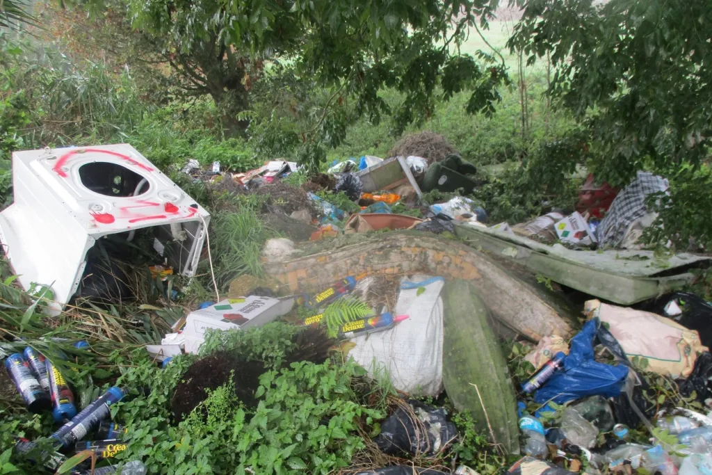 Before: Household appliances and mattresses among the rubbish dumped by repeated fly-tippers at the Coldham Bank site