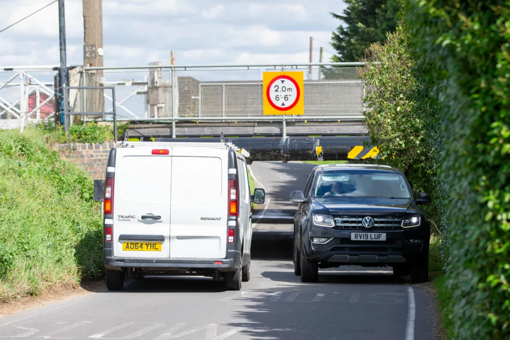 Stonea rail bridge, Cambridgeshire, still has the unenviable record of being Britain’s most bashed bridge. But at least for 2 months, following a road closure, it is spared further incidents. PHOTO: Terry Harris 