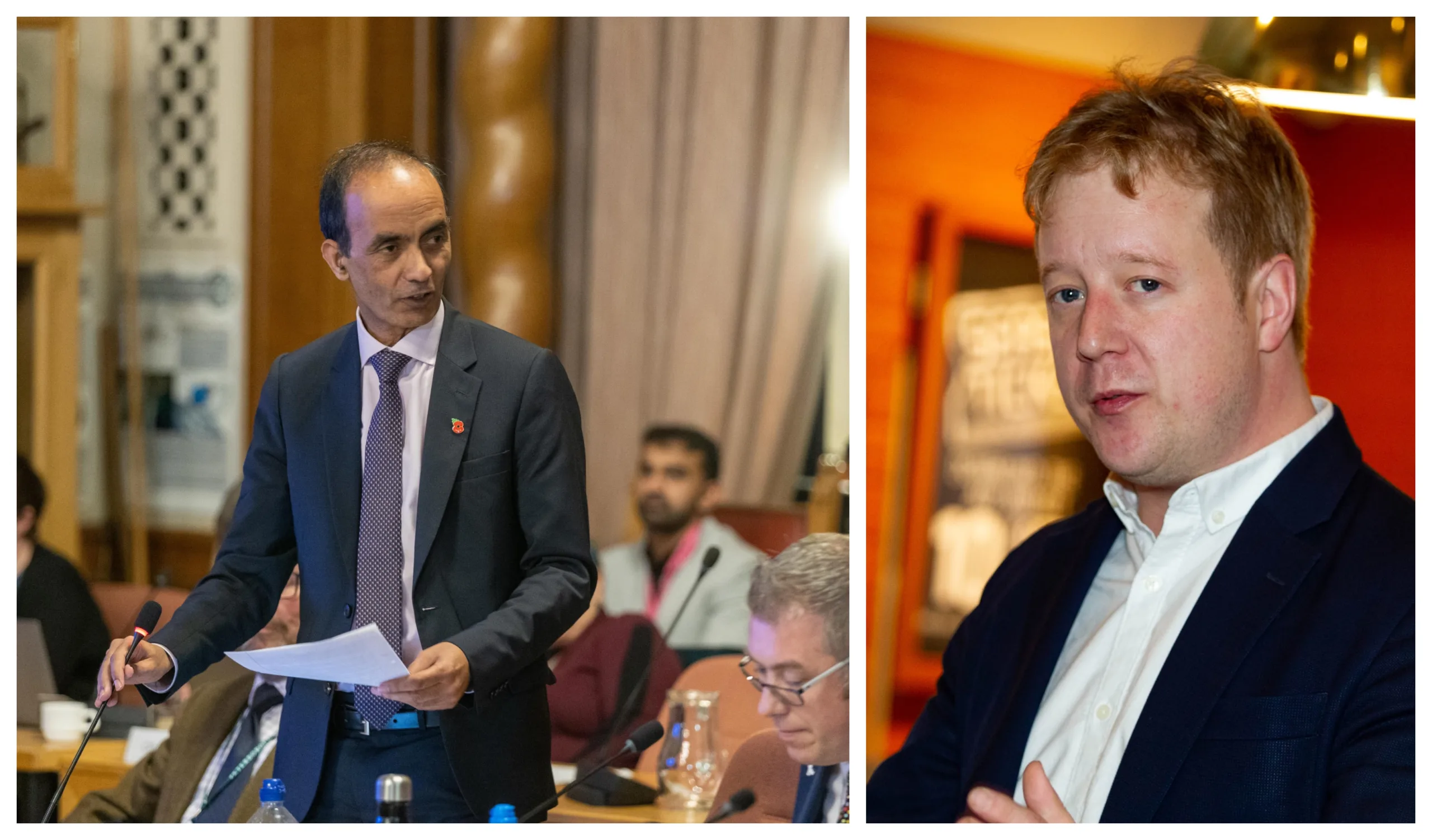 Cllr Mohammed Farooq (left) on the night he was elected leader of Peterborough City Council. And (right) Paul Bristow, MP for Peterborough. PHOTO: Terry Harris