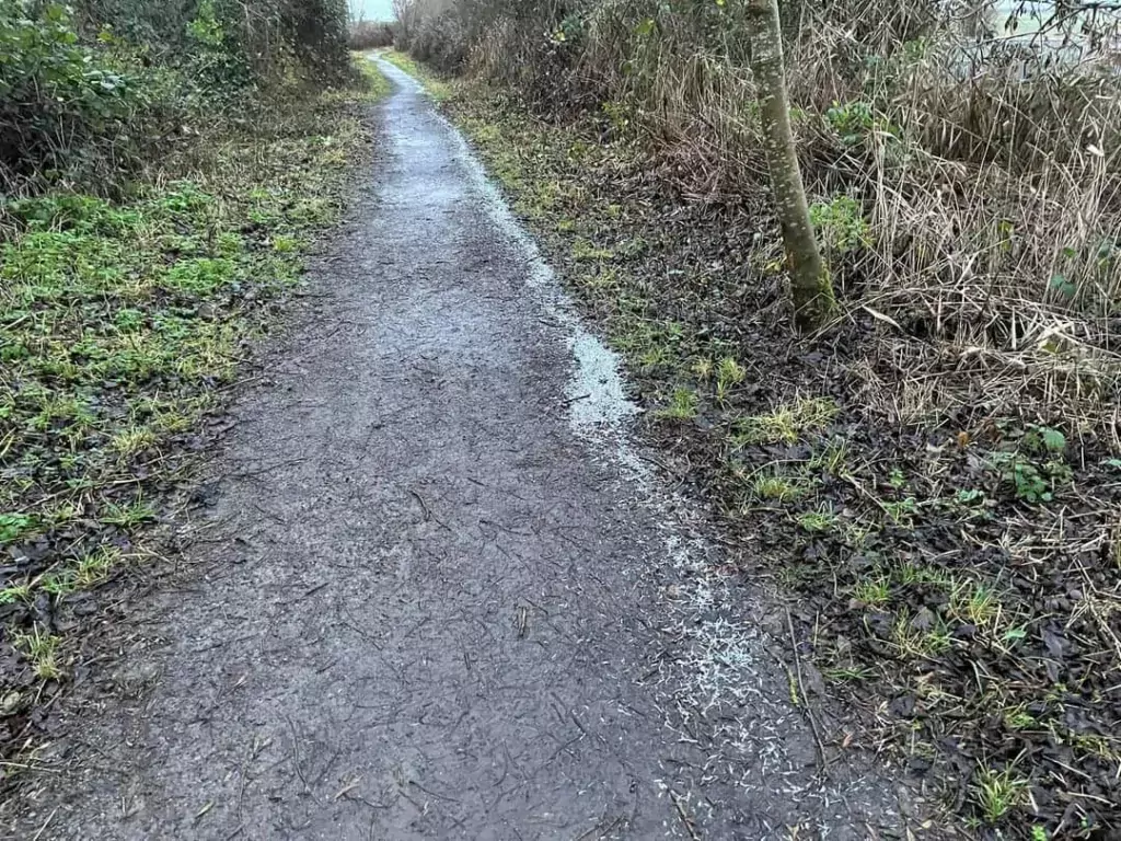Photos of the razor-sharp metal shavings that appeared on Tuesday on this popular path in March, Cambridgeshire. 
