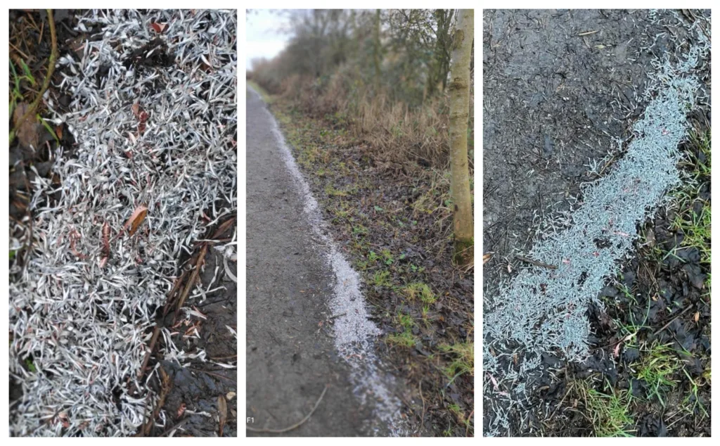 Razor sharp metal shavings dumped on path used by walkers and cyclists