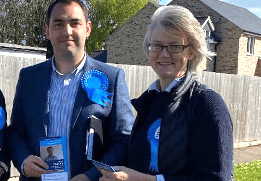 Cllr Ryan Fuller out campaigning with Cllr Anna Bailey of East Cambs