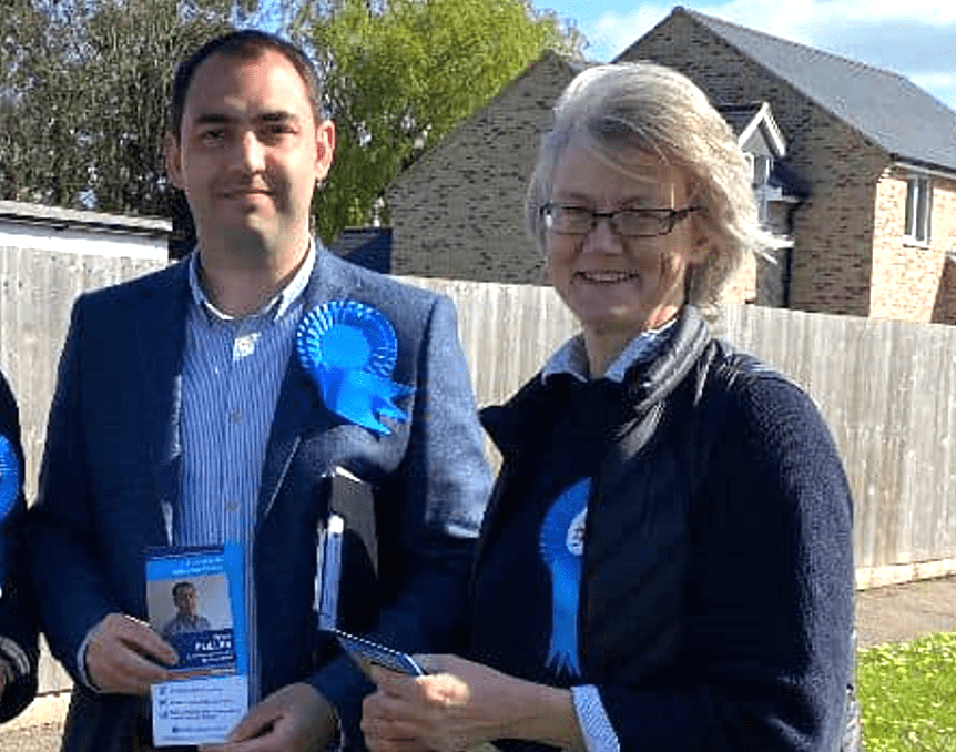 Cllr Ryan Fuller out campaigning with Cllr Anna Bailey of East Cambs