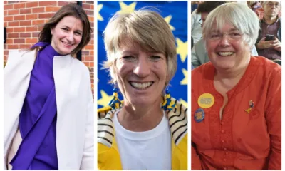Winners and loser: Left: Tory MP Lucy Frazer, predicted to lose her seat to (right) Lib Charlotte Cane. Centre is Lib Dem Pippa Heylings predicted by YouGov to be the new MP for South Cambs.  
