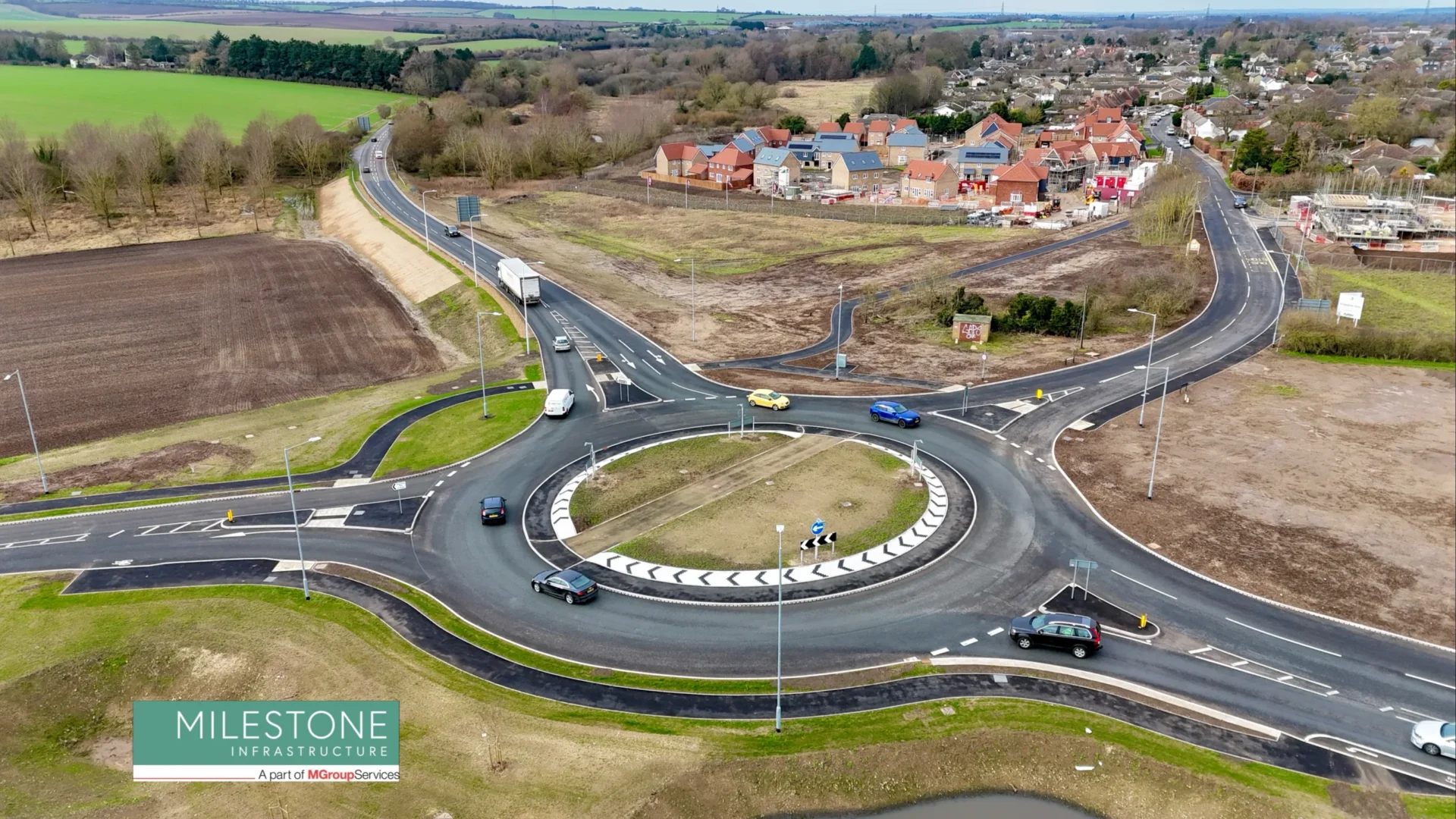 Bartlow Road roundabout aerial (2) - News for Peterborough and Cambridgeshire News for Peterborough and Cambridgeshire - New Bartlow Road roundabout two months earlier than originally planned.