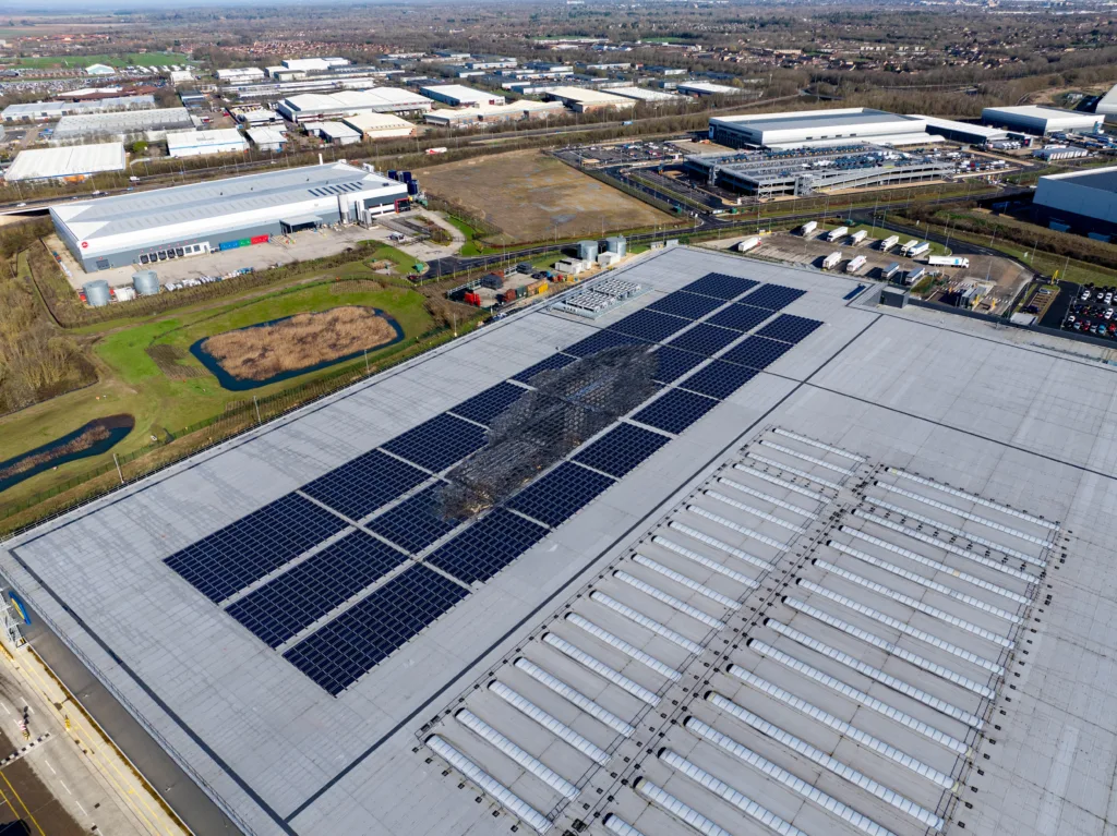 Back to business:  Lidl distribution centre in Peterborough today as experts began evaluating the damage from Friday’s solar panel fire. PHOTO: Terry Harris 