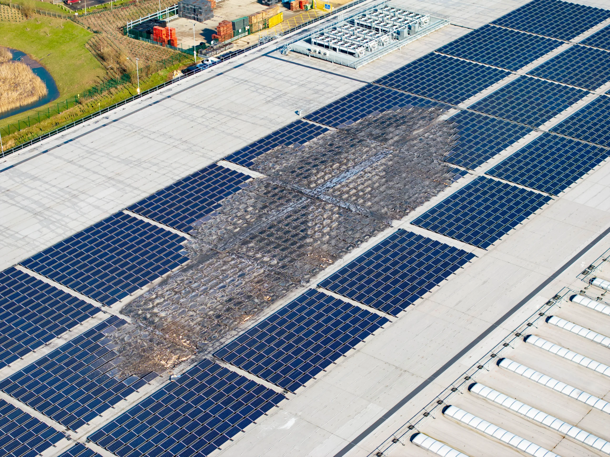 Back to business: Lidl distribution centre in Peterborough today as experts began evaluating the damage from Friday’s solar panel fire. PHOTO: Terry Harris