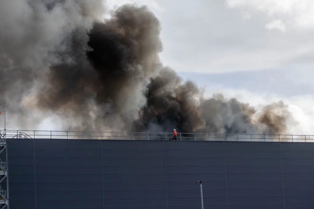 Lidl Warehouse Solar Panels on fire,Alwalton Hill, Peterborough§ Friday 23 February 2024. Picture by Terry Harris.