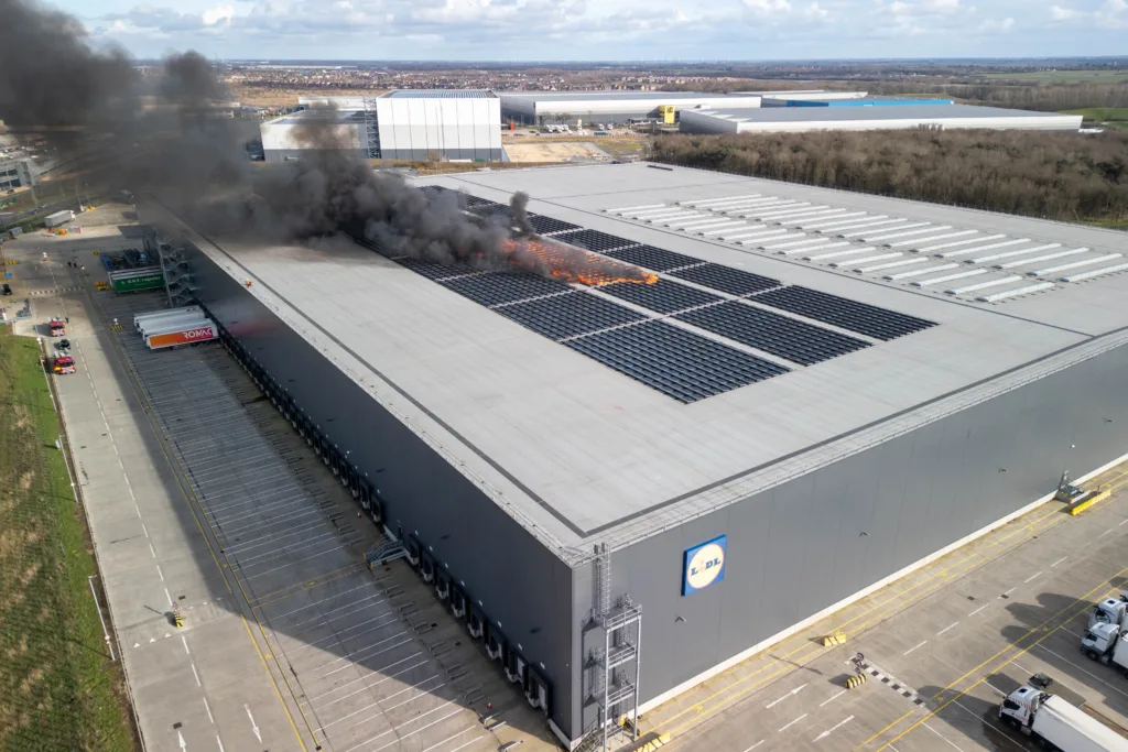 Lidl Warehouse Solar Panels on fire,Alwalton Hill, Peterborough§ Friday 23 February 2024. Picture by Terry Harris.