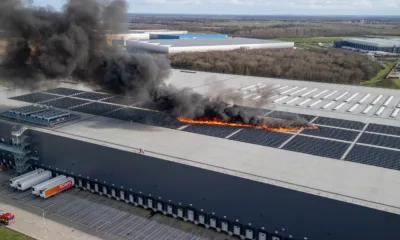 Lidl Warehouse Solar Panels on fire, Alwalton Hill, Peterborough§ Friday 23 February 2024. Picture by Terry Harris.