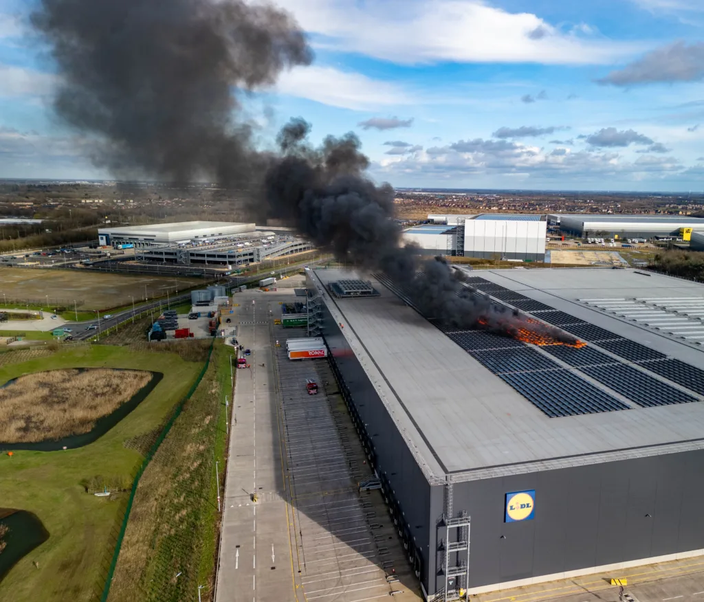 Lidl Warehouse Solar Panels on fire,Alwalton Hill, Peterborough§ Friday 23 February 2024. Picture by Terry Harris.