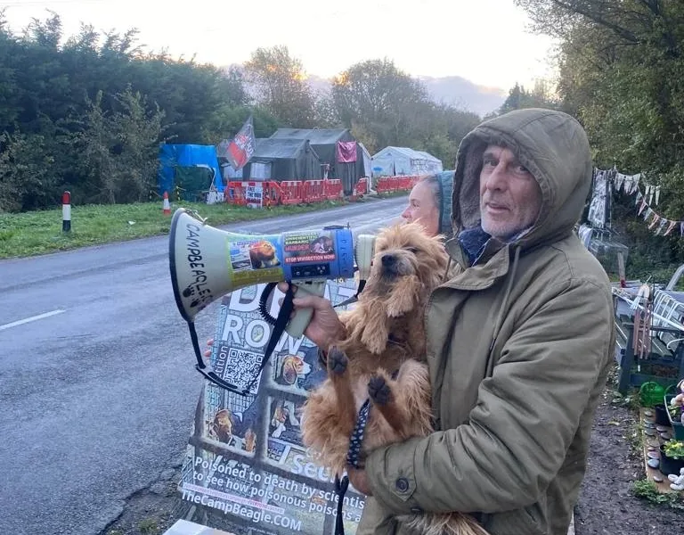 Camp Beagle wishes to close down MBR Acres, a huge beagle breeding factory near Huntingdon, which supplies about 2,000 puppies a year to toxicology testing laboratories across the UK. Above is John Curtin who has been banned from the area. PHOTO: Camp Beagle