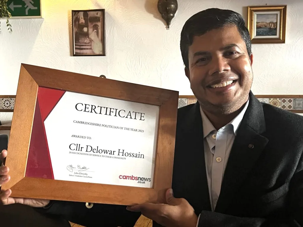 Mohamed Delowar Hossain won a by-election in the King's Hedges ward on Cambridge City Council. He was named Cambridgeshire Politician of the Year by CambsNews 