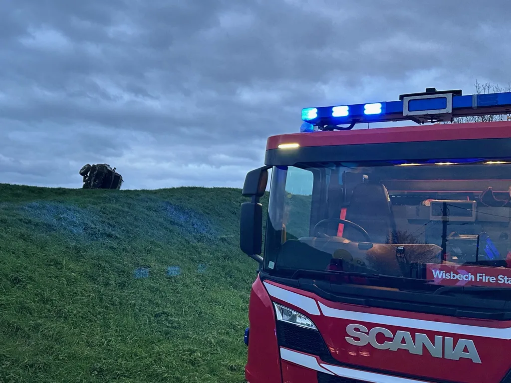 The scene that greeted emergency workers at Guyhirn near Wisbech last night after a 2-car crash. PHOTO: Policing Fenland 