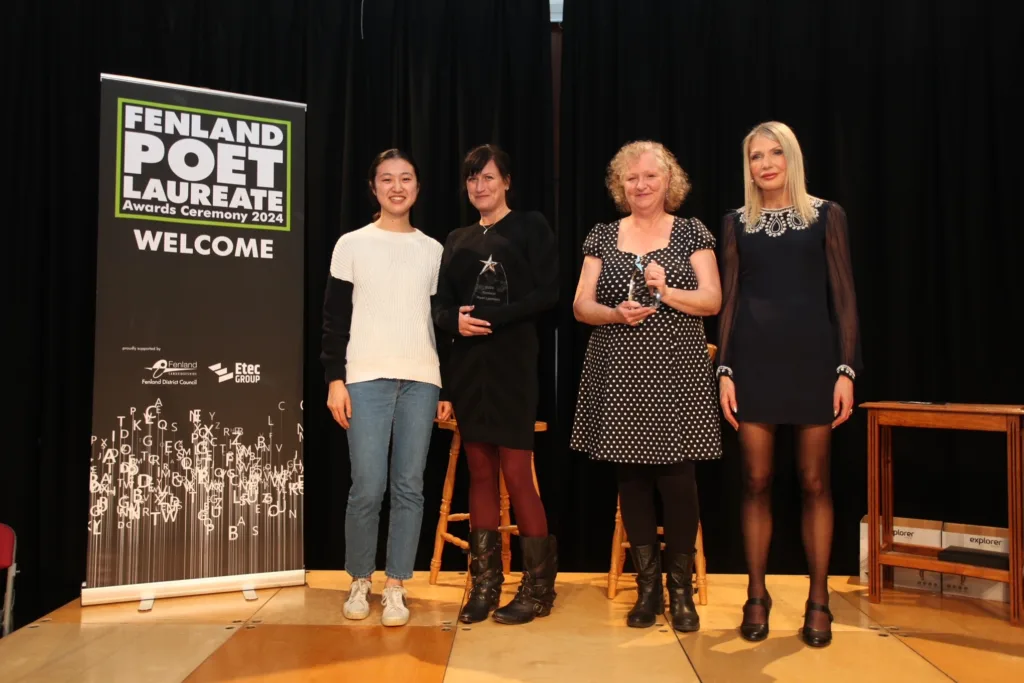 Pictured at the Fenland Poet Laureate awards are, from left, outgoing Fenland Poet Laureate, judge, and co-host Qu Gao, new 2024 Fenland Poet Laureate Hannah Teasdale, runner-up Pen Avey and Fenland Poet Laureate judge and co-host, Cllr Elisabeth Sennitt Clough. PHOTO: Tim Chapman
