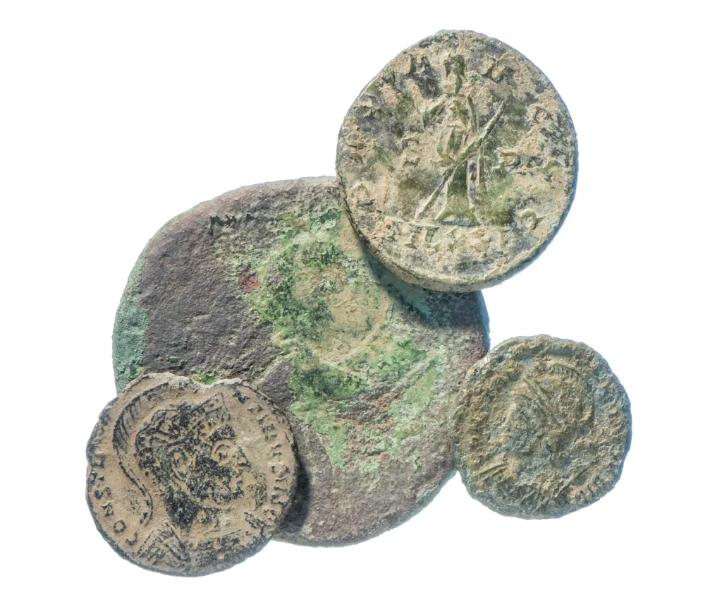 Late Roman coins found on the A428. ©MOLA