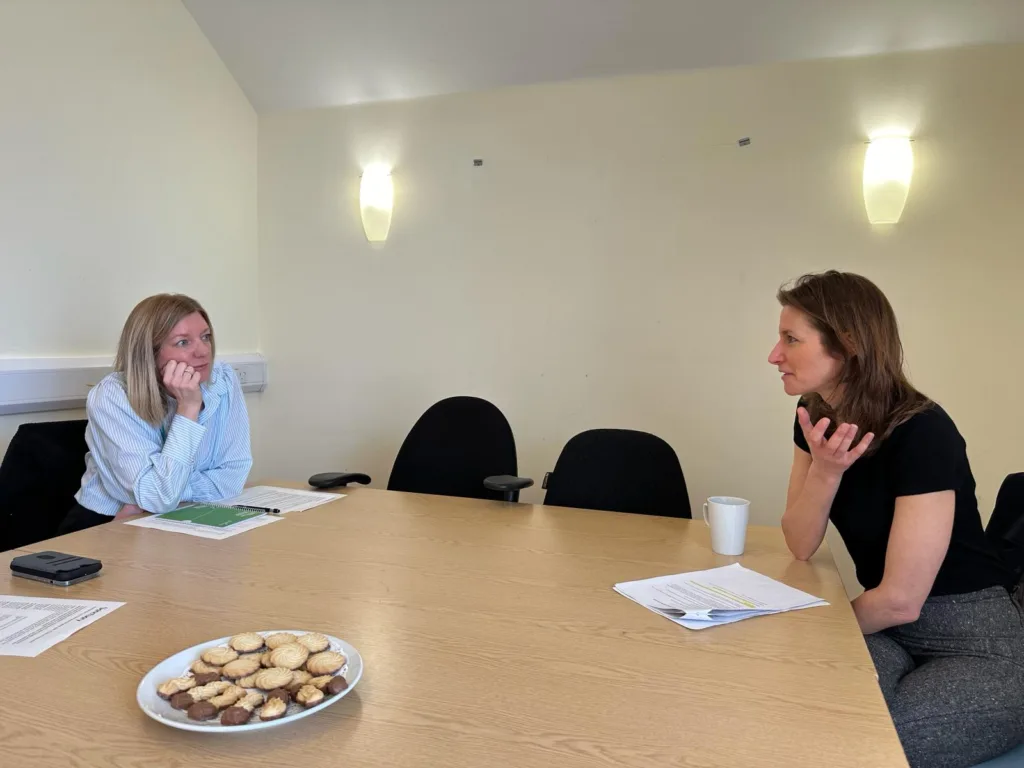 Taking the biscuit – MP Lucy Frazer released this photo of her meeting with a Sanctuary Housing Association officer last week. 
